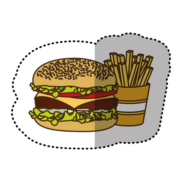 Hamburger i frytki francuski ikona kolor — Wektor stockowy