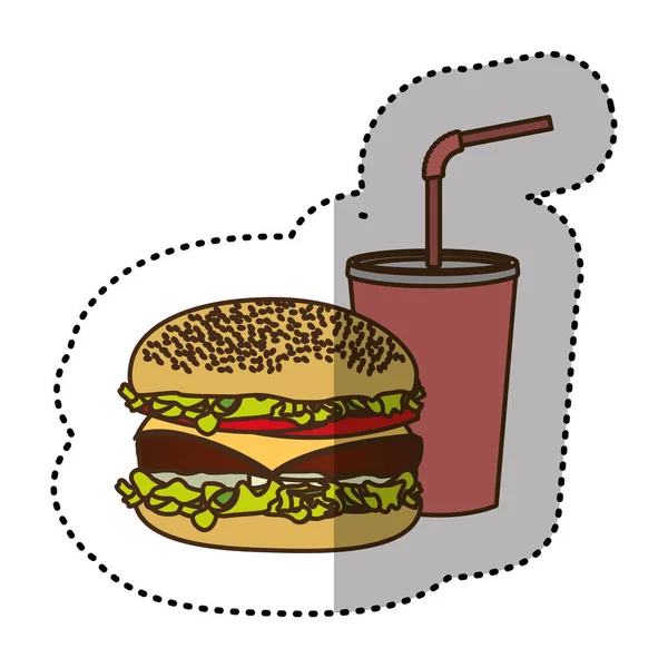 Couleur hamburger et soda icône plate — Image vectorielle
