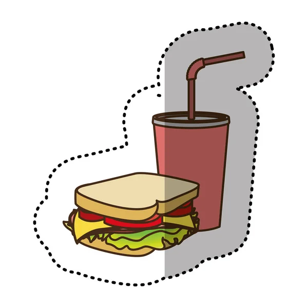 Sándwich de color con icono plano de soda — Vector de stock