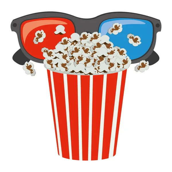 Farbe Popcorn mit 3D-Brille Symbol — Stockvektor