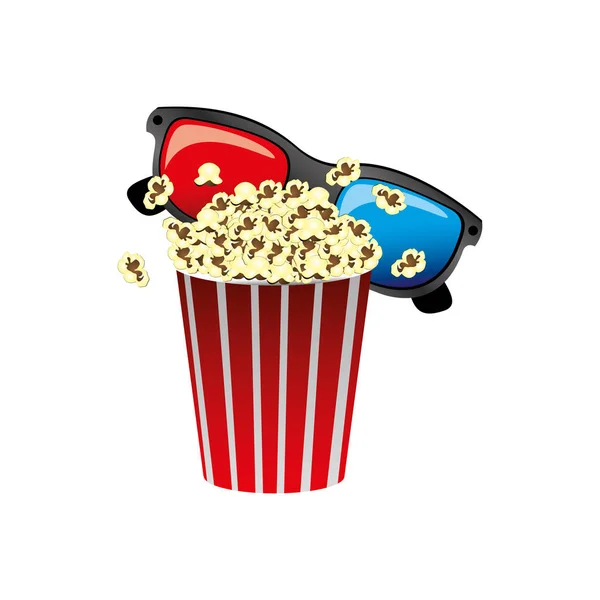 Farbe Popcorn mit 3D-Brille Symbol — Stockvektor