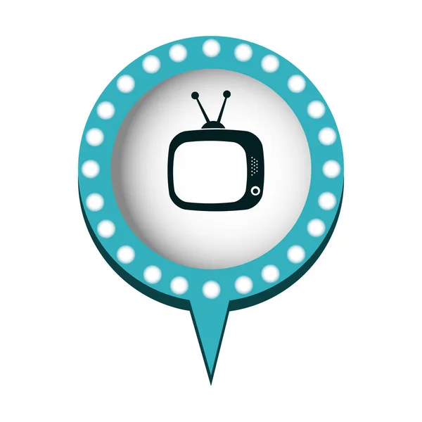 Černobílá silueta televize v kruhové projevu s tečkovaný obrys a ocáskem — Stockový vektor