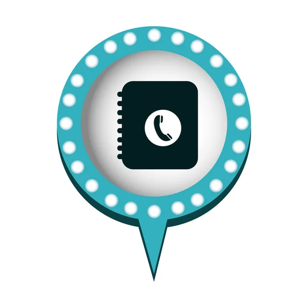 Guía telefónica en discurso circular con contorno azul con punteado y cola — Vector de stock