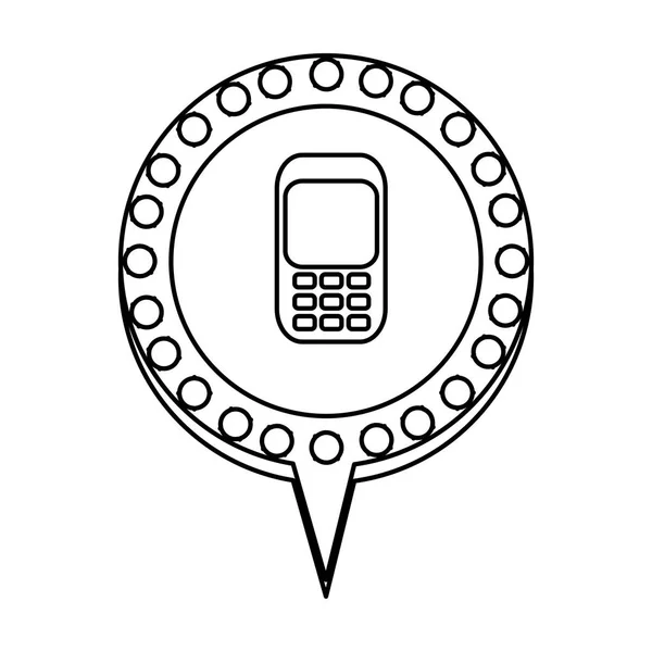 Silueta monocromática del teléfono celular en habla circular con contorno punteado y cola — Archivo Imágenes Vectoriales