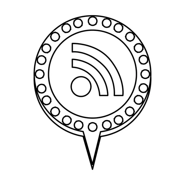 Wifi 아이콘 및 원형 음성 윤곽선 점선 및 꼬리의 단색 실루엣 — 스톡 벡터