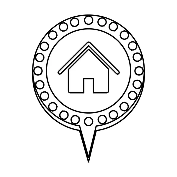 Zwart-wit silhouet van huis en circulaire spraak met gestippelde contour en staart — Stockvector