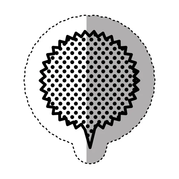 Pegatina monocromática con habla circular con contorno de diente de sierra y cola con fondo con puntos — Archivo Imágenes Vectoriales