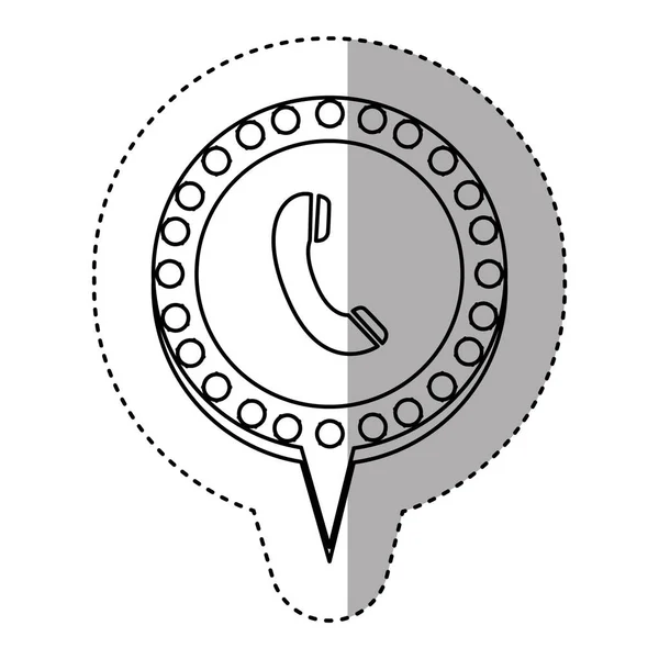 Pegatina monocromática con teléfono y voz circular con contorno punteado y cola — Vector de stock