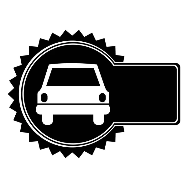 Monochroom cirkelvormige embleem met auto op de voorgrond weergeven — Stockvector