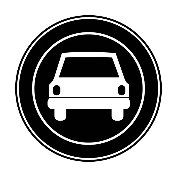 Cadre circulaire monochrome avec automobile en vue de face — Image vectorielle