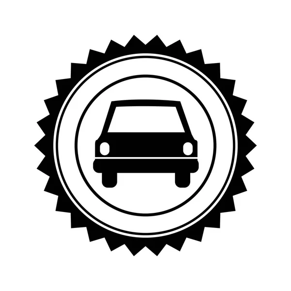 Monochrome circular seal with automobile in front view — Stock Vector
