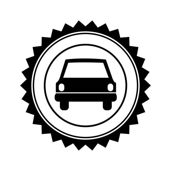 monochrome circular seal with automobile in front view