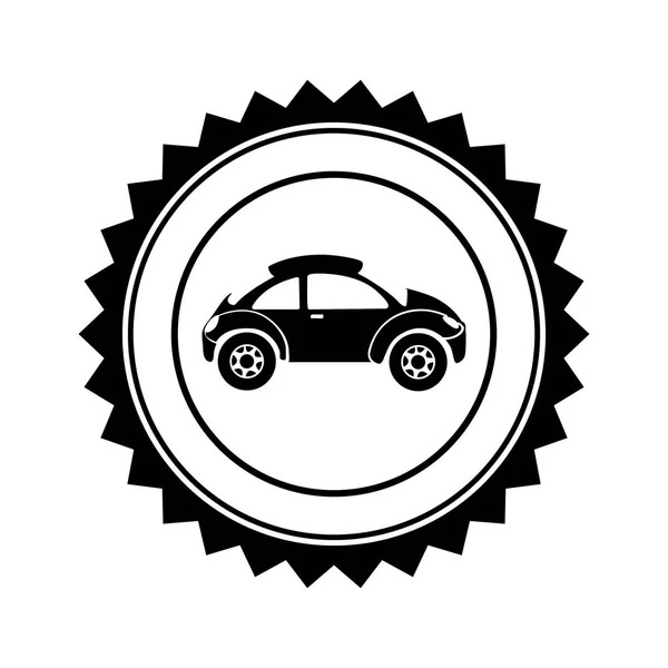 Monochroom circulaire zegel met sportwagen in zijaanzicht — Stockvector