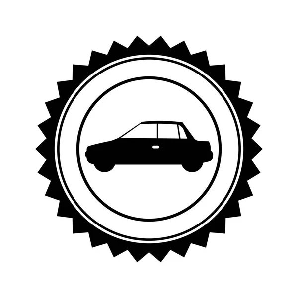 Selo circular monocromático com automóvel em vista lateral — Vetor de Stock