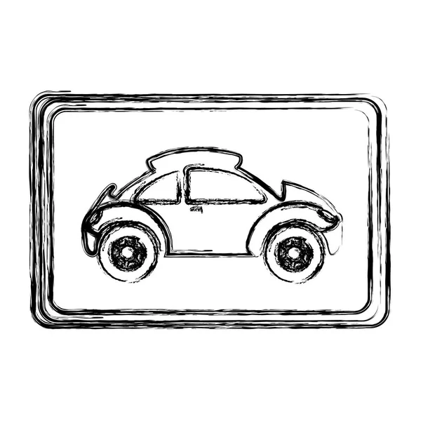 Monochrome sketch with sports car in square frame — Stock Vector