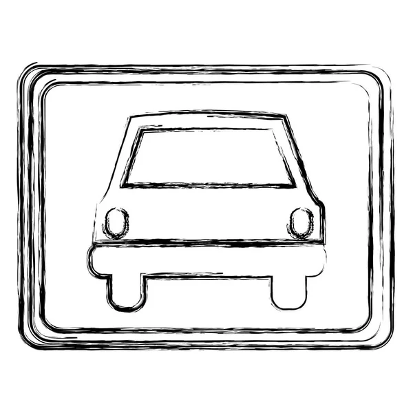 Boceto monocromo con vista frontal del automóvil en marco cuadrado — Archivo Imágenes Vectoriales