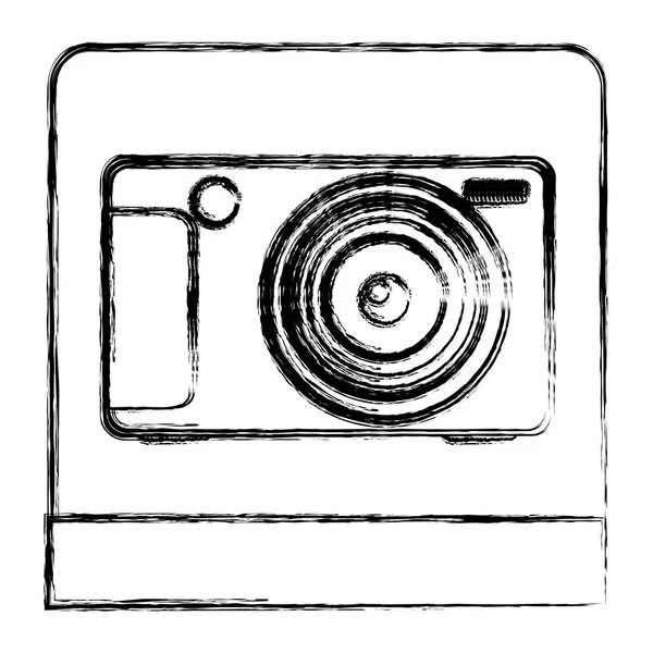 Esboço monocromático da câmera fotográfica digital no quadro quadrado — Vetor de Stock