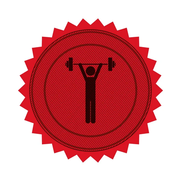 Sello circular rojo con levantamiento de pesas hombre — Archivo Imágenes Vectoriales
