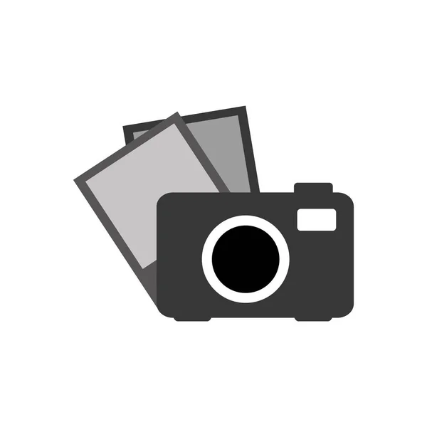 Câmera em escala de cinza com ícone de imagem — Vetor de Stock