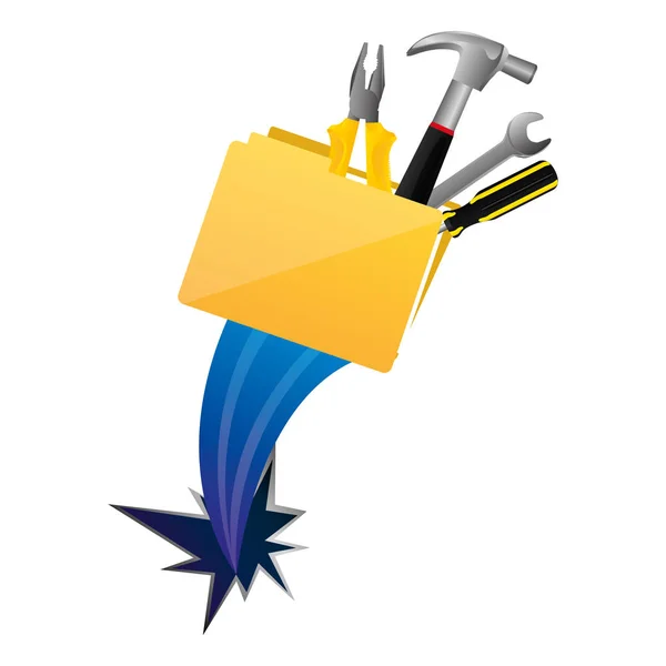 Arquivo amarelo com ferramentas e ícone de buraco — Vetor de Stock