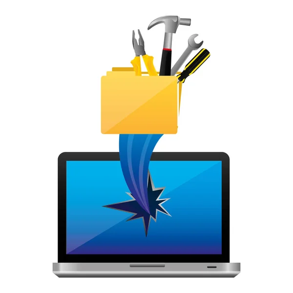 Arquivo de computador amarelo com ferramentas e ícone de buraco — Vetor de Stock