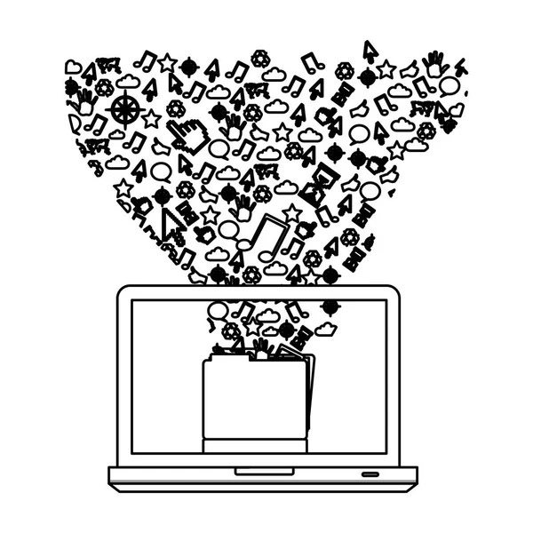 Contour computer met technologische pictogram — Stockvector