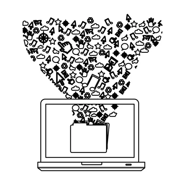 Silhouet computer met technologische pictogram — Stockvector