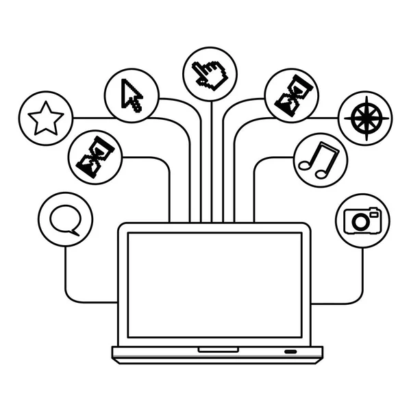 Sziluettjét tech laptop számítógép adatbázis szerver ikon készlet — Stock Vector