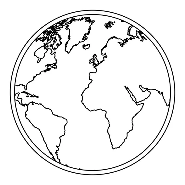 Silueta tierra mapa del mundo con el icono de continentes — Vector de stock
