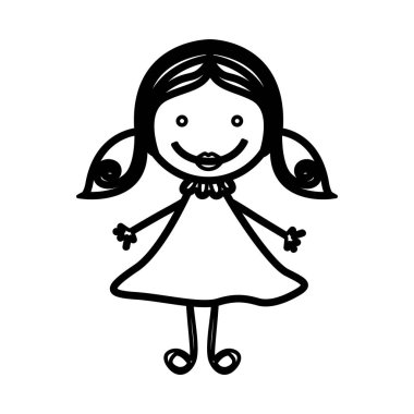 siluet Önden Görünüm kız saç pigtails ile kroki