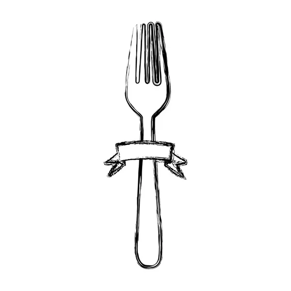 模糊的轮廓餐具叉厨房元素 — 图库矢量图片