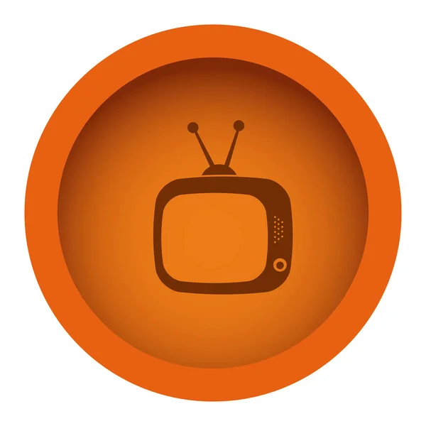 Marco circular de color naranja con silueta tv antigua — Vector de stock