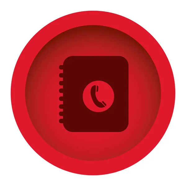 Marco circular de color rojo con libreta de teléfonos de silueta — Vector de stock