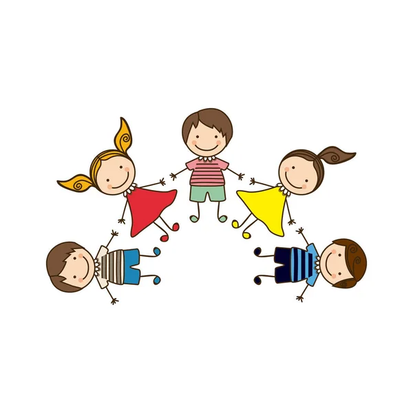 colorful happy set cartoon children holding hands