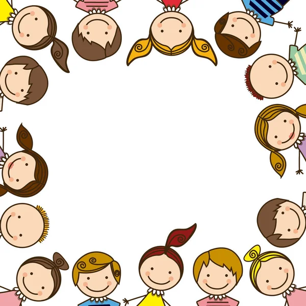 Kleurrijke grens met halve lichaam groep cartoon kinderen — Stockvector
