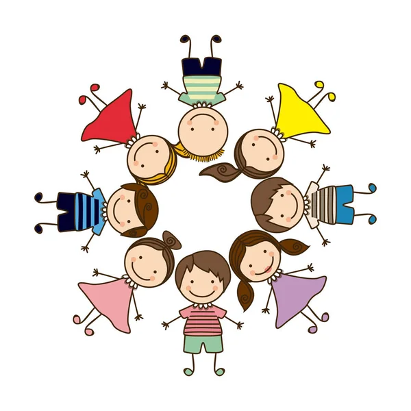 Forma circular colorida con los niños de dibujos animados de grupo — Vector de stock