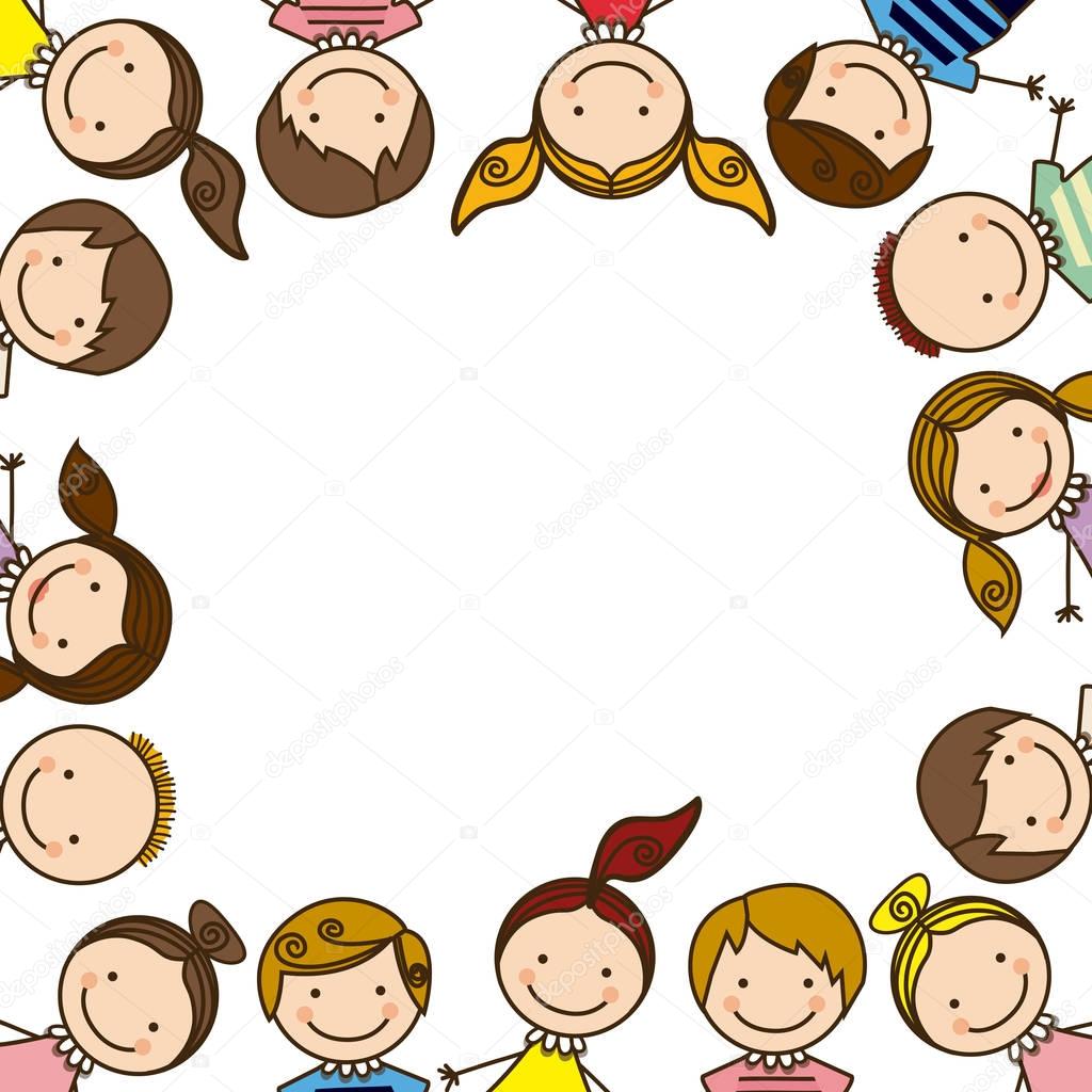 colorful border with half body group cartoon children