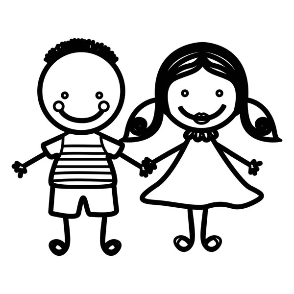 Ескіз силует пара хлопчик з зачіскою і дівчина з зачісками — стоковий вектор