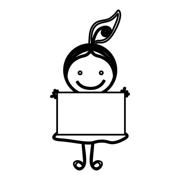 Σκίτσο σιλουέτα πρόσοψη κορίτσι με ουρά μαλλιά και πανό — Διανυσματικό Αρχείο