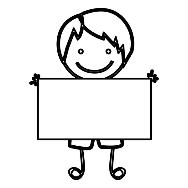 Σκίτσο σιλουέτα πρόσοψη αγόρι καρτούν με πανό — Διανυσματικό Αρχείο