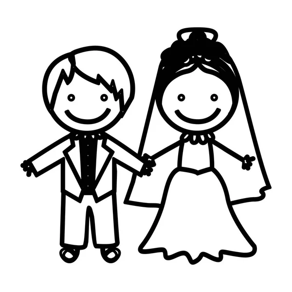 Boceto silueta pareja casada icono — Vector de stock