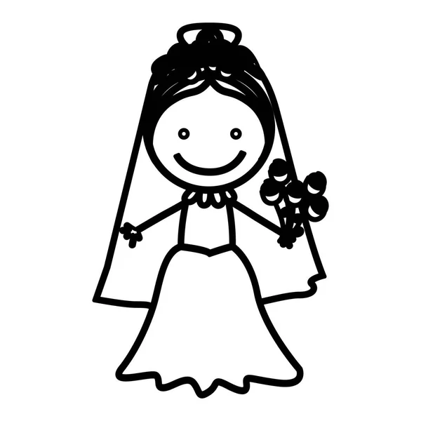 Croquis silhouette femme avec costume mariée icône — Image vectorielle