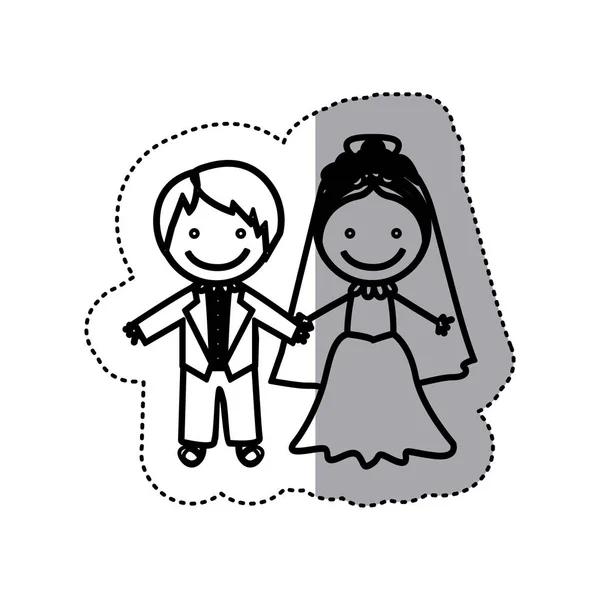 Pegatina boceto silueta caricatura matrimonio pareja icono — Vector de stock