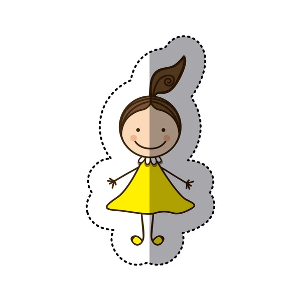 Sticker kleurrijke karikatuur meisje met haar staart — Stockvector