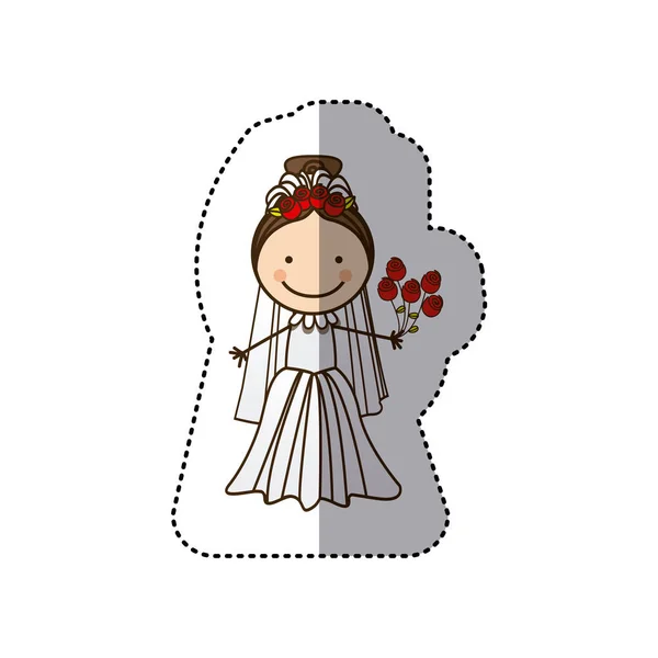 Sticker colorful caricature woman with costume bride icon — Stock Vector