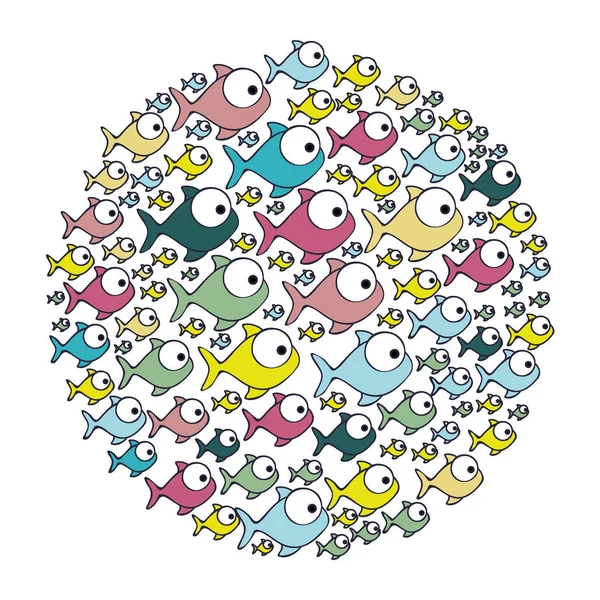 Patrón circular colorido peces animales acuáticos — Vector de stock