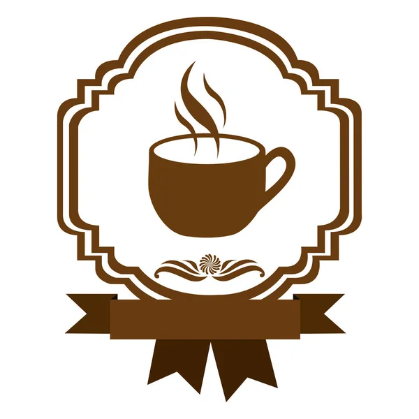 Borde marrón cinta decorativa heráldica con taza y café de humo — Vector de stock