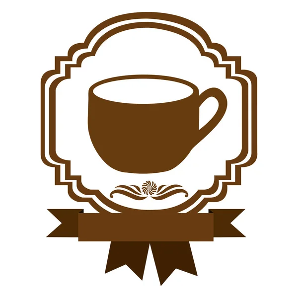 Καφέ περίγραμμα εραλδικά διακοσμητική κορδέλα με Κύπελλο με λαβή — Διανυσματικό Αρχείο