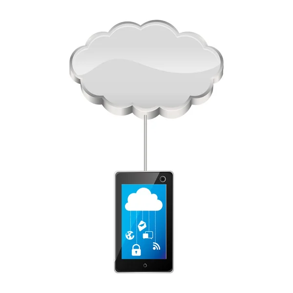 Almacenamiento en la nube conectado con el dispositivo de tableta tecnológica — Archivo Imágenes Vectoriales