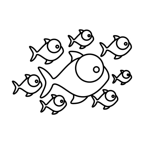 Silhouette Set Sammlung Fische Wassertiere — Stockvektor